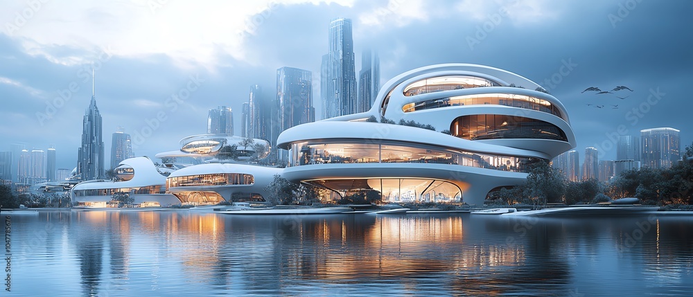 Poster smart building concept for a futuristic city with iot and ai technology, showcasing intelligent urba