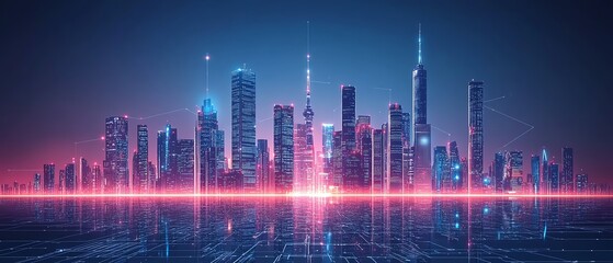 Fototapeta premium Smart building concept for a futuristic city with IoT and AI technology, showcasing intelligent urban management and efficient infrastructure