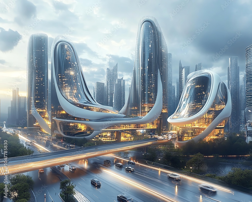 Aufkleber smart city design with hightech buildings and iotpowered infrastructure, managed by ai systems for t
