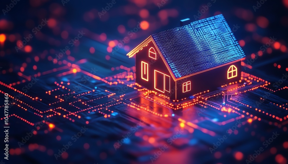 Aufkleber Smart home and IoT concept with a futuristic house circuit connected to icons representing remote control and monitoring through a digital network