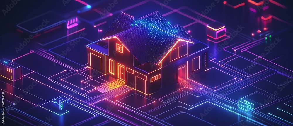 Leinwandbilder A futuristic house circuit connected to smart home function icons for IoT remote control, automation, and digital monitoring