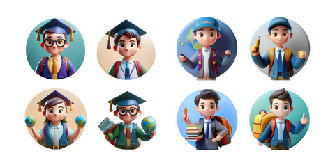 Illustrative Characters for Education and Learning Themes, PNG collection, set bundle, isolate on transparent or white background