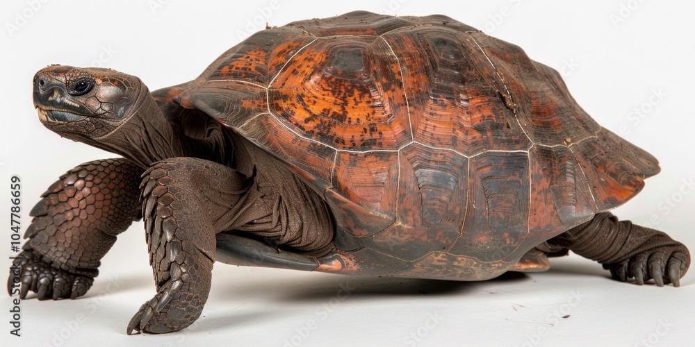 Poster gopher tortoise is seen moving forward showcasing its rough textured shell and intricate patterns ag