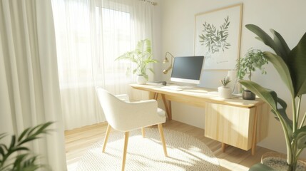 Fototapeta premium Bright and Modern Home Office Space