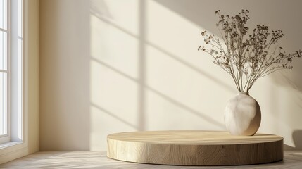 A wooden pedestal in a home interior, offering space for decoration.