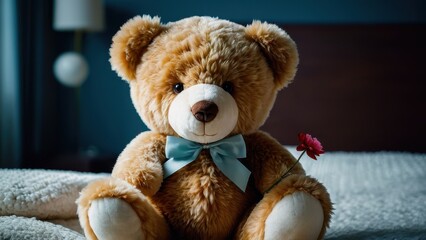 Teddy bear with a flower, capturing a soft and loving vibe, ideal for birthdays, anniversaries, or simply to show someone you care.