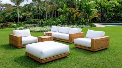 Luxurious Tropical Garden Lounge Area with Comfortable Outdoor Furniture