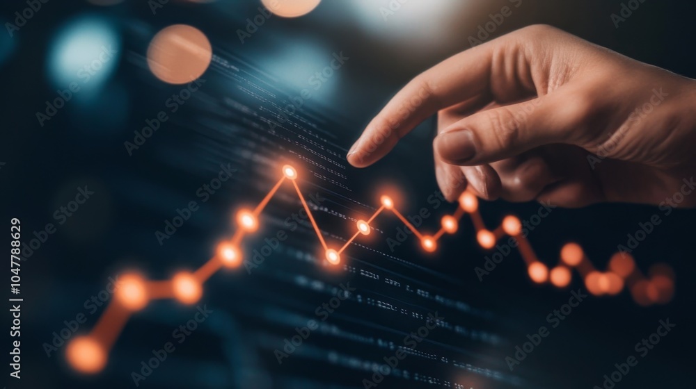 Aufkleber hand pointing at data trend line on screen
