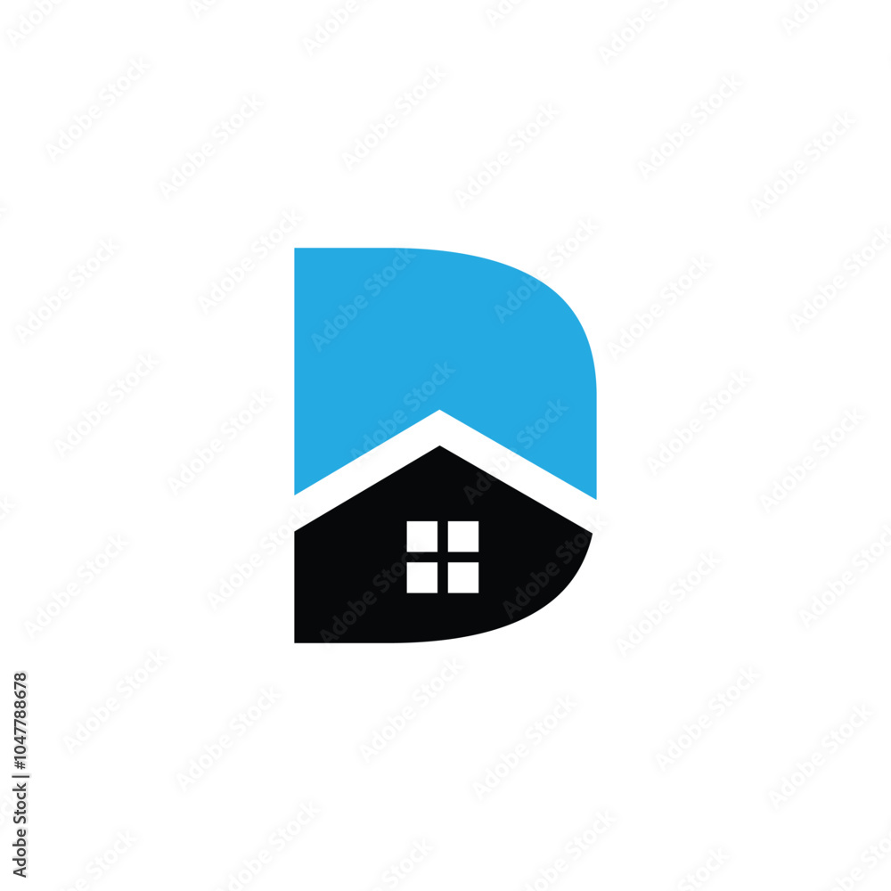 Poster this is a simple logo design of an initial letter d in bold uppercase in black and blue color in fla