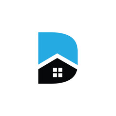 This is a simple logo design of an initial letter D in bold uppercase in black and blue color in flat style