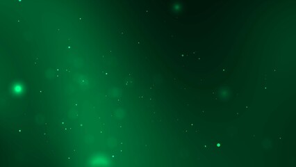 Abstract green bokeh background with light and particles