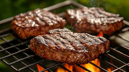 Grilled Steak on Barbecue Grill with Flames