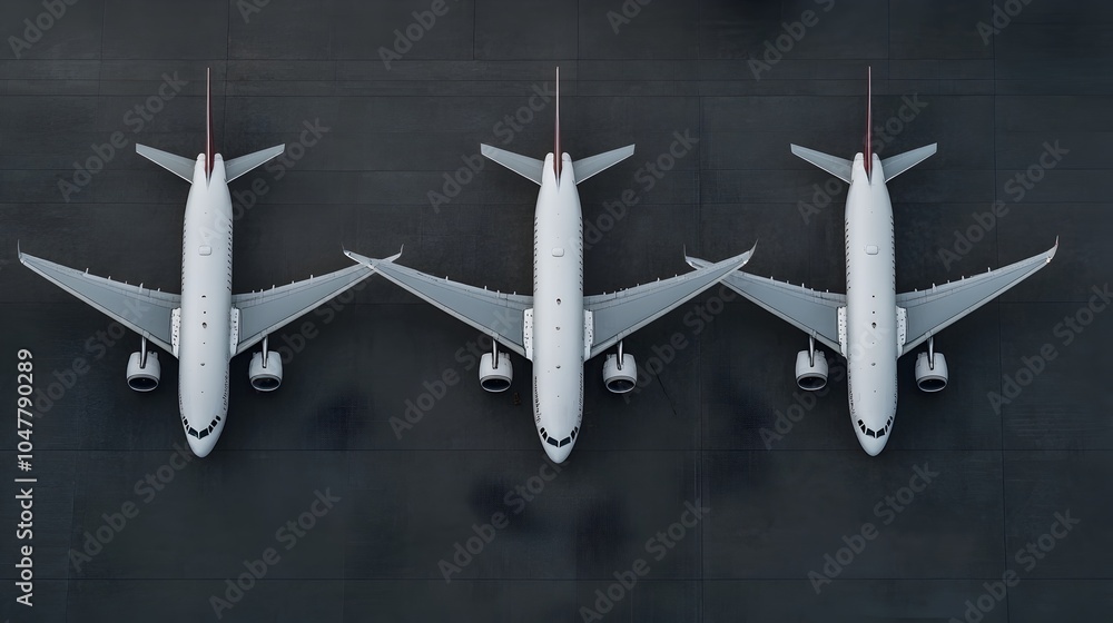 Poster technicians conducting a comprehensive pre flight inspection on a fleet of commercial jets with a wi