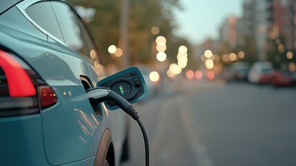 Naklejka premium Electric Vehicle Charging Station in Urban Setting