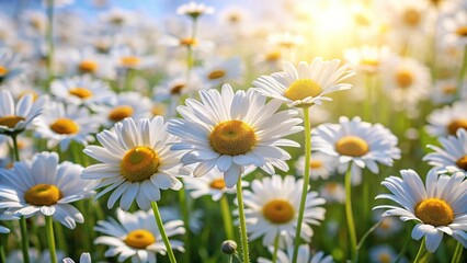 Fototapeta premium Symmetrical field of white daisies under the sun