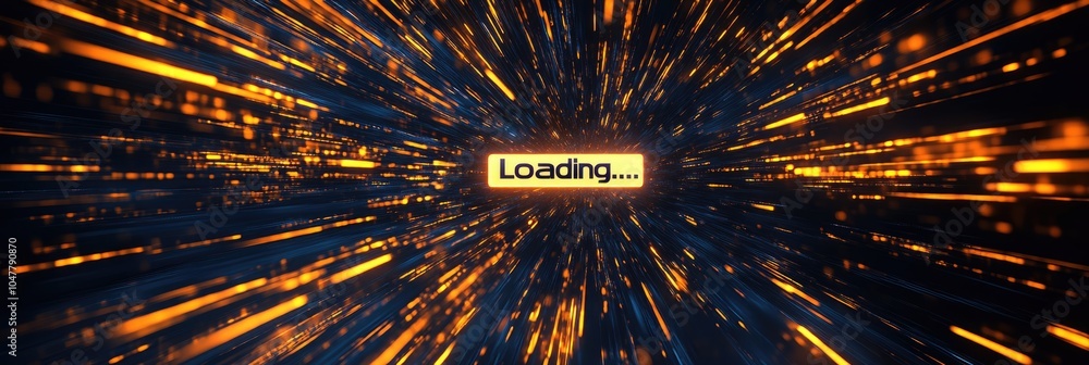 Fototapete loading word on digital technology background. golden lines on monitor screen. data load concept, gr