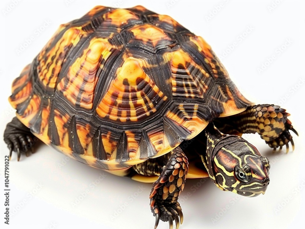 Poster keeled box turtle sits still with its unique raised shell prominently displayed. the isolated settin