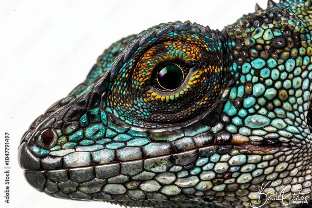 Poster knight anole displays its vibrant green skin and unique scale patterns while perched against a soft 