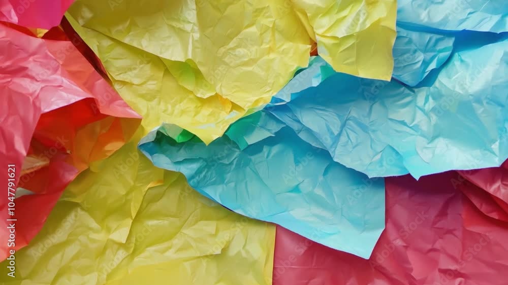Poster a collection of crumpled sheets in vivid colors like blue, yellow, and pink creates a textured backd