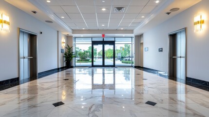Obraz premium Bright Spacious Hallway in Modern Commercial Building Entrance