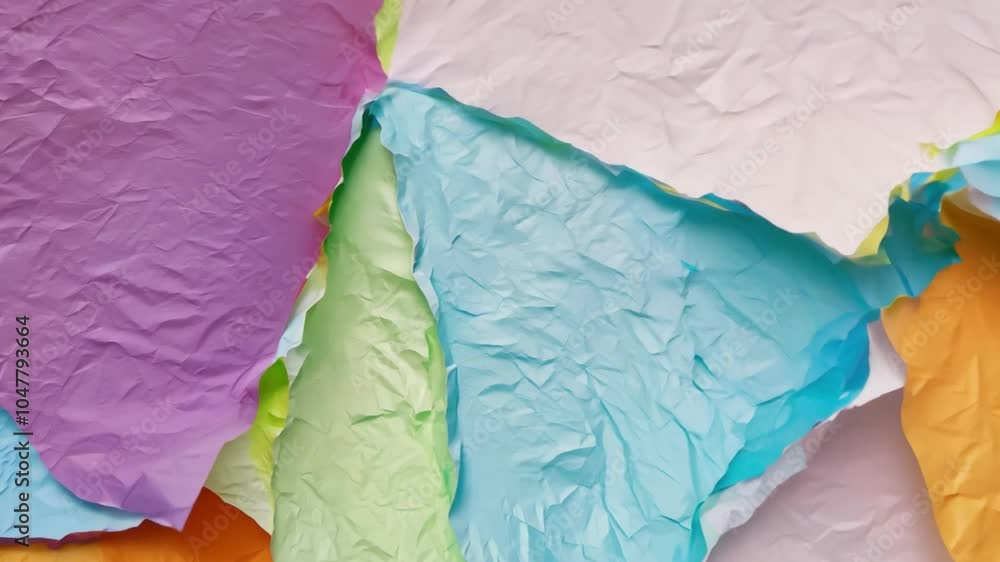 Poster various shades of crumpled paper are arranged on a flat surface, showcasing a vibrant mix of colors 