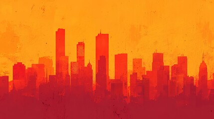 Fototapeta premium A vibrant skyline silhouette against an orange gradient background, creating a striking urban scene filled with energy and warmth.