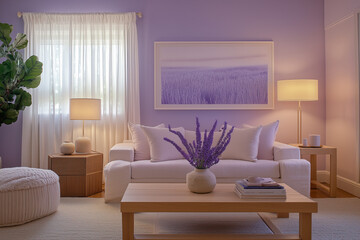 Soft Pastels and Light Woods: Serene Living Room Evokes Tranquility and Understated Elegance