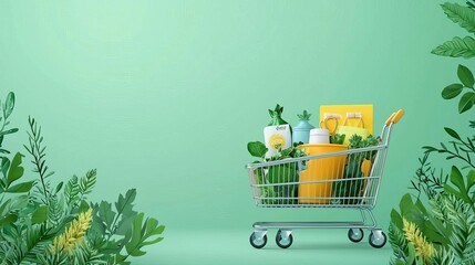 Green Monday Green Monday cart filled with eco-friendly goods, flat design illustration