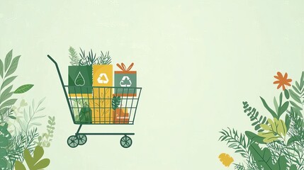 Green Monday Green Monday cart filled with eco-friendly goods, flat design illustration