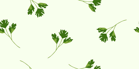 Seamless pattern with fresh parsley leaves on light green background, vector © iuliia_n