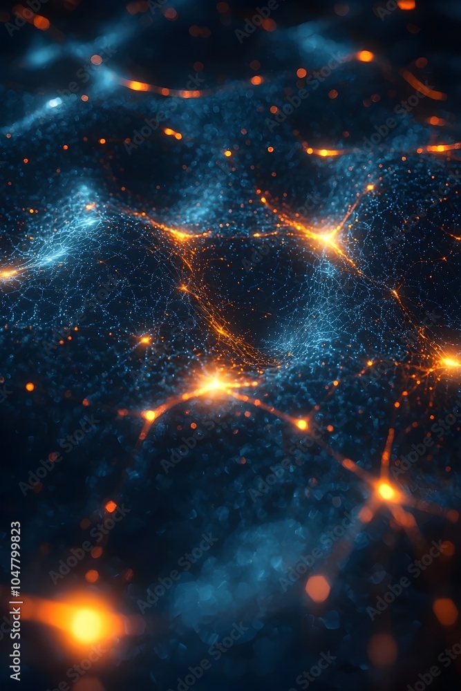 Aufkleber a mesmerizing abstract composition featuring glowing blue and orange nodes interconnected by intrica