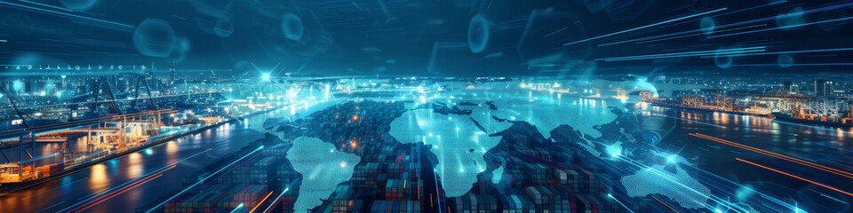 Global logistics network connecting ports and freight transport systems