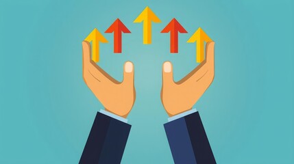 Business Team Building Goal Team support icons, hands with upward arrows, no face, flat design illustration