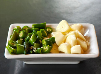 Freshly chopped chili, freshly chopped garlic