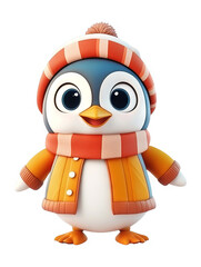 Obraz premium Cute Winter Penguin Illustration with Scarf and Hat on Transparent Background, Perfect for Holiday and Winter-Themed Designs