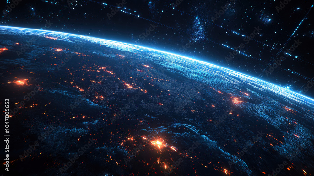 Poster stylish design illustrating the integration of space technology with global connectivity