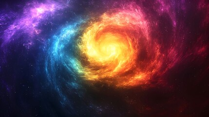 Obraz premium A vibrant cosmic swirl of colors, featuring deep blues, fiery oranges, and radiant yellows, creating a mesmerizing celestial visual experience.