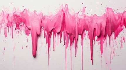A powerful splash of vivid pink paint dripping across a pure white canvas, capturing the intensity and unpredictability of creative inspiration