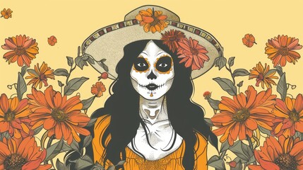 Celebrating the dead: happy Dia de los Muertos, honoring and remembering loved ones with vibrant traditions, altars, festive activities in a colorful celebration of life and ancestry.
