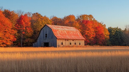 Obraz premium a barn in an autumn landscape