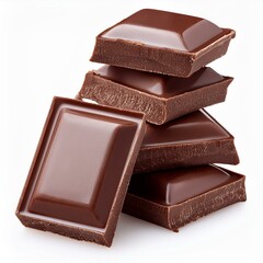 Dark Chocolate Bars and Chunks isolated on white background Full depth of field

