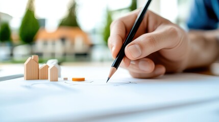 A close-up of a hand meticulously drawing architectural designs on a paper, signifying the precision and creativity in modern architectural planning.
