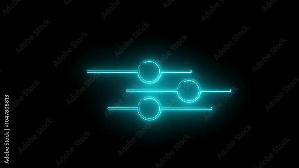 Poster neon glowing purple color gear setting icon on black background animation, technology setting icon .