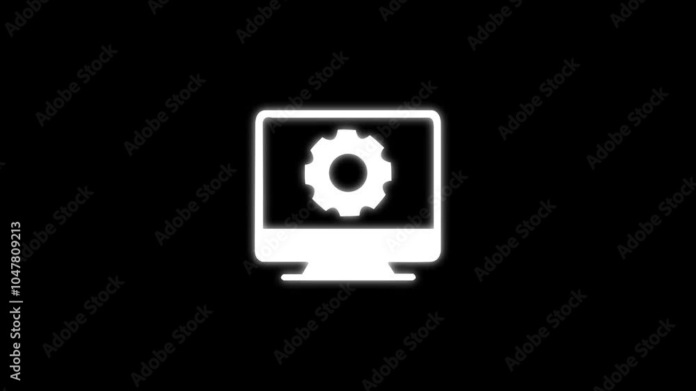Poster laptop with gear icon animation – updating process concept for technology, software, and ui/ux.