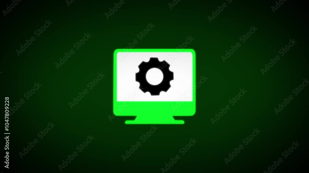 Poster laptop with gear icon animation – updating process concept for technology, software, and ui/ux.