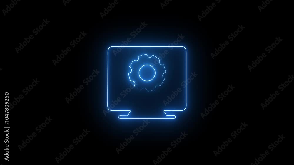 Poster laptop with gear icon animation – updating process concept for technology, software, and ui/ux.