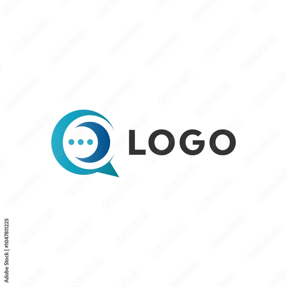 Poster an abstract design of a letter q in circle with speech text bubble ion the middle for communication 