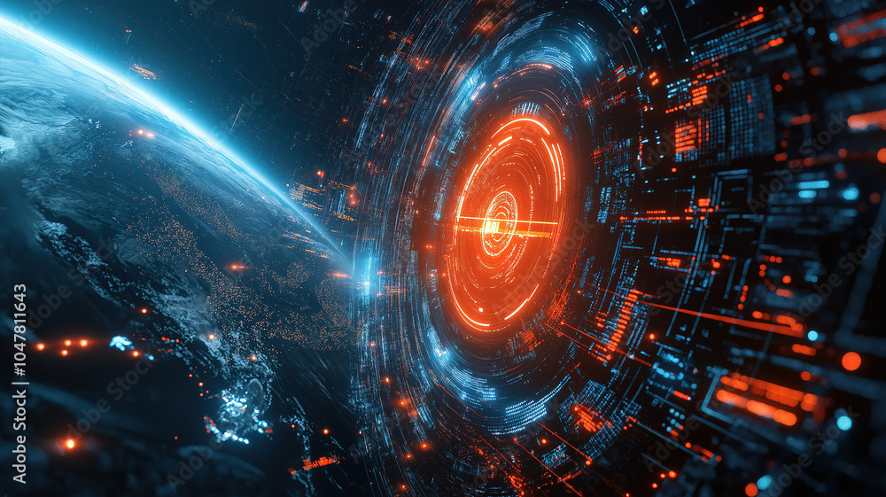 Aufkleber abstract graphic representation of futuristic globalization interface in science and technology