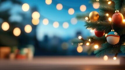 A beautifully decorated Christmas tree adorned with lights and ornaments, creating a warm and festive atmosphere perfect for the holiday season.