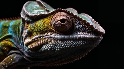 Fototapeta premium wild chameleon lizard resting in dark room professional photo